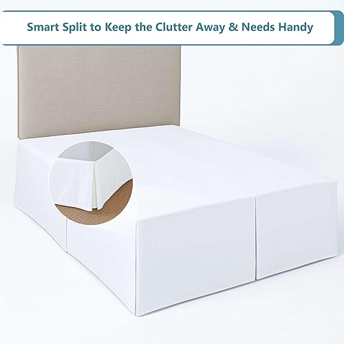 Miniatura 6 de Falda de cama plisada con esquinas divididas, falda de cama plisada blanca tamaño King de 16 pulgadas, falda de cama plisada, volantes de polvo 100%