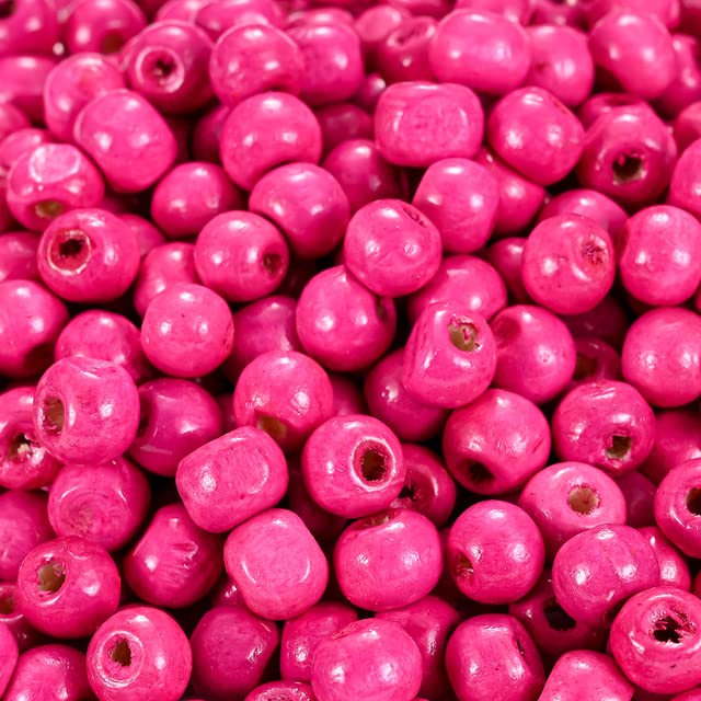100-300 piezas/juego de cuentas redondas de madera de 4-10 mm, cuentas sueltas naturales para hacer joyas, pulseras de bricolaje, suministros de oranments, accesorios, rosa, 9 x 10 mm (100 unidades)