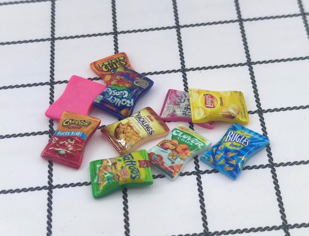 Miniature Drink Bottles Snacks Food Cake Dollhouse Decorations Pretend Play Kitchen Game Party Toys (Snack 10pcs)