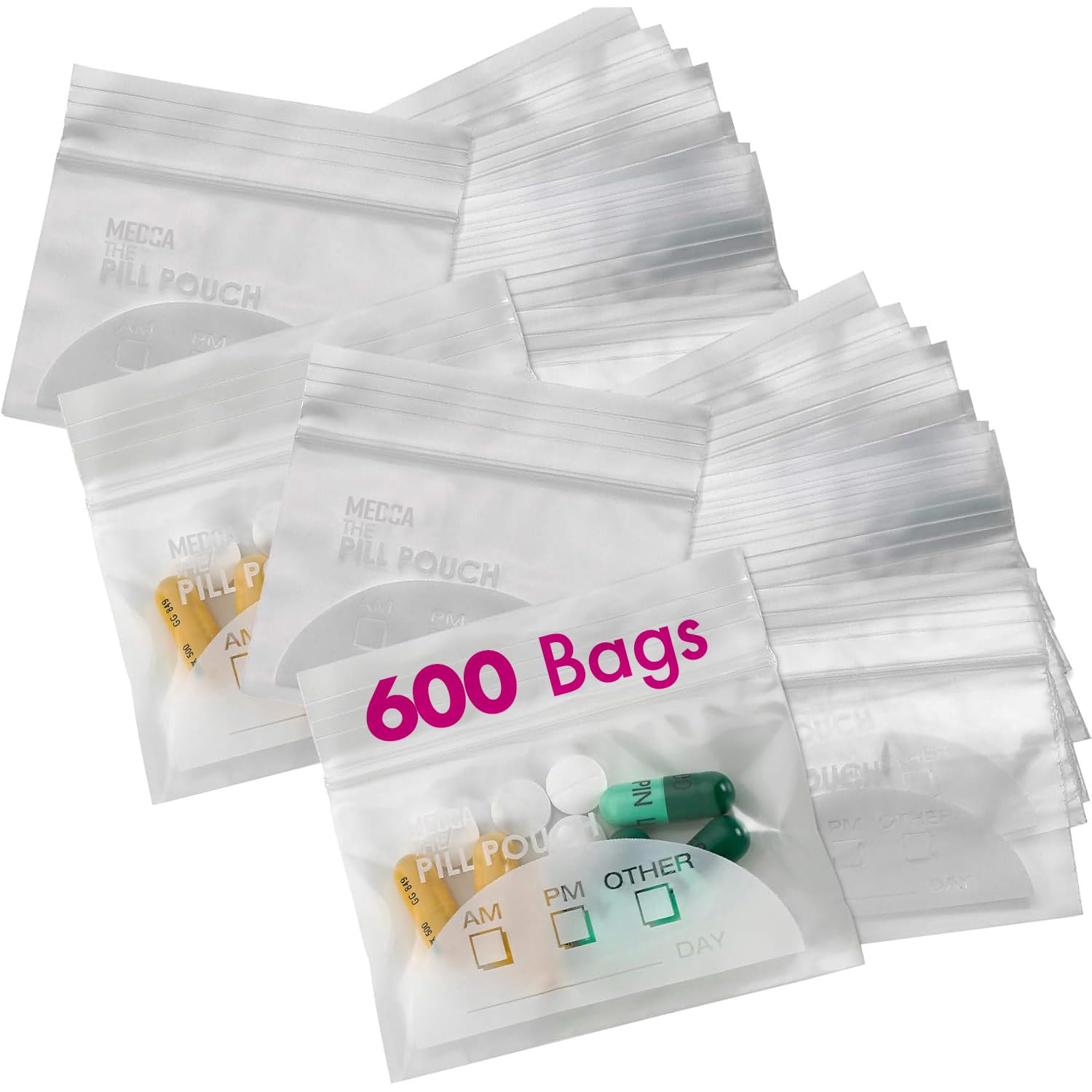Pill Pouch Bags - (Pack of 600) 3" x 2.75" - BPA Free, Poly Bag Disposable Zipper Pills Baggies, Daily AM PM Travel Medicine Organizer Storage Pouches, Best Clear Reusable with Write-on Labels-image-48