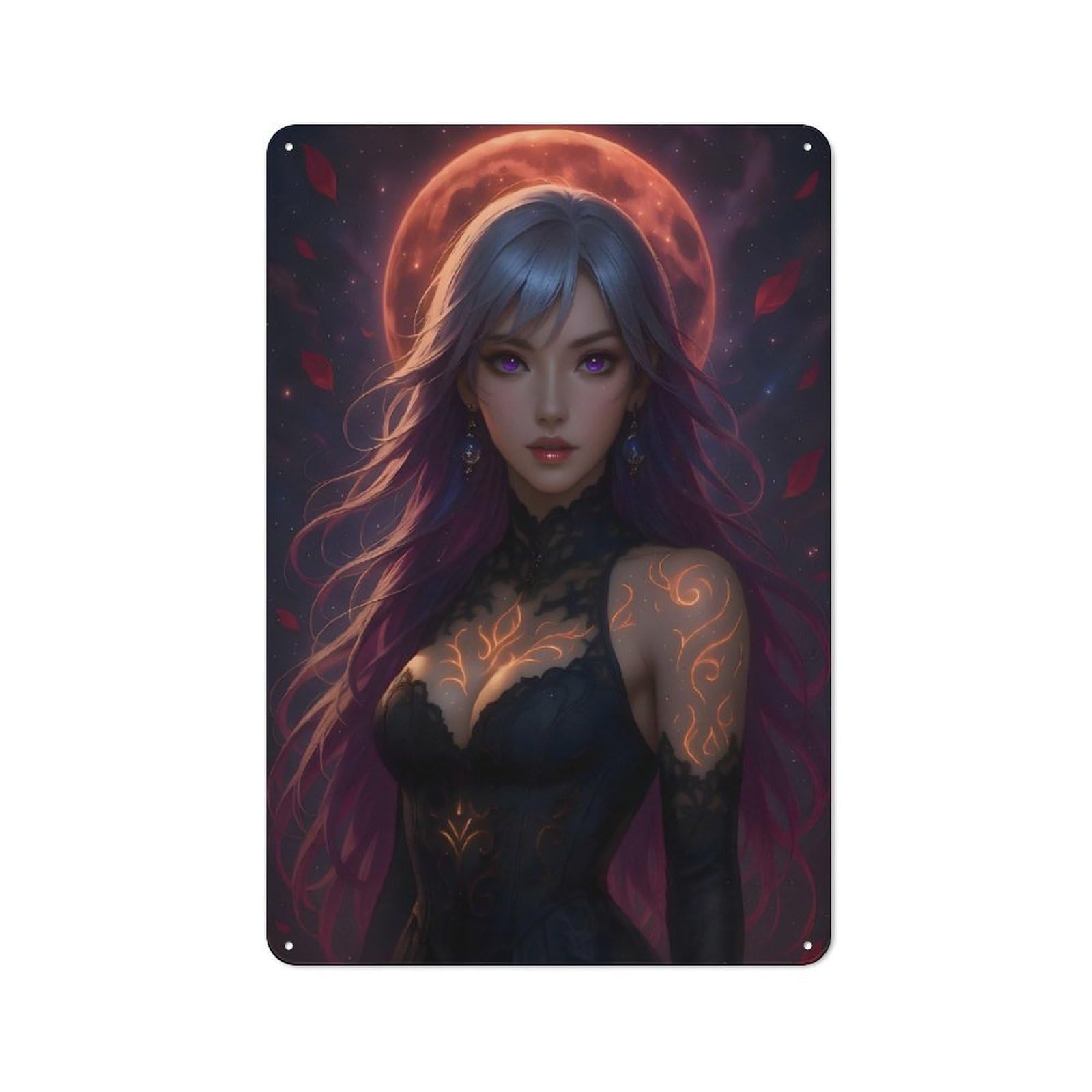 Junmoney Style-23 Everyday Mystic Woman Under Crimson Moon Metal Gift Sign 30X20cm, Room Wall Plaque For Home, Shop, Pub Or Studio Wall