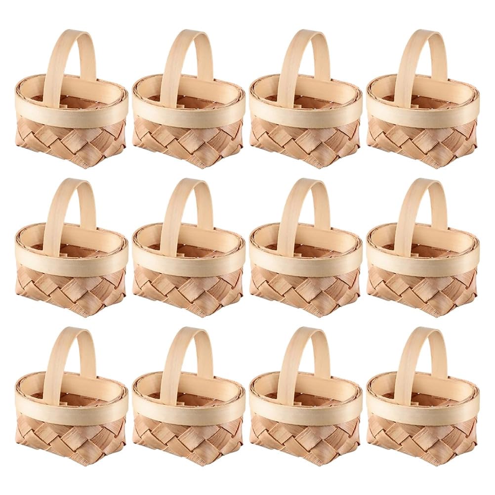 TOYANDONA 12 Pcs Mini Woven Wooden Baskets, 6.5cm Small Dollhouse Miniature Storage Baskets with Handles - Perfect for Dollhouse Decor, DIY Crafts, Wedding Favors, Micro Photography Decor