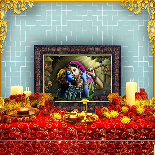 Image of Hawai Radha Krishna Photo Frame, Size- 8.5x7inch | Engineered Wood Wall Hanging Home Decor Religious Frame | SFDI280BLKFRM