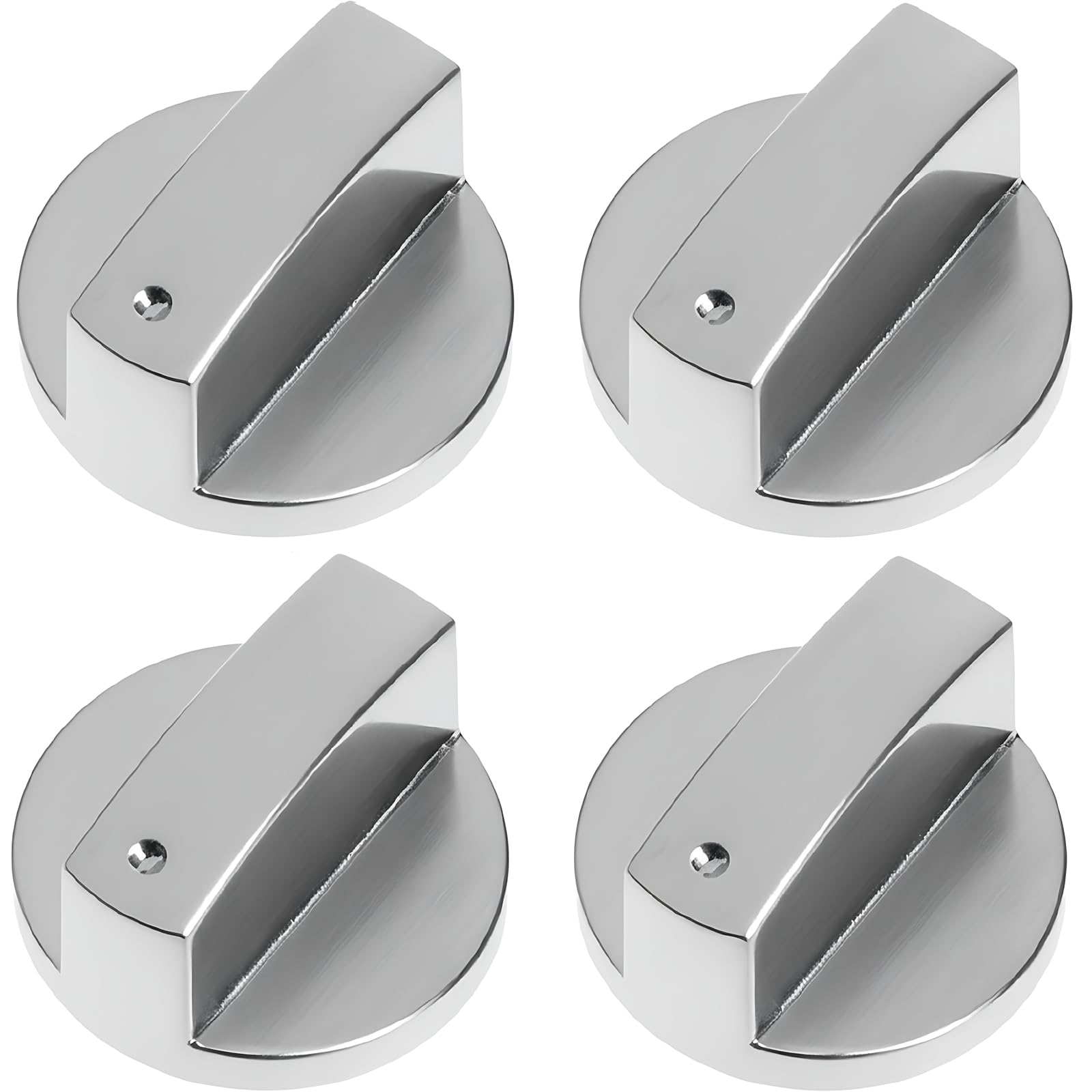 4PCS Universal Cooker Knobs Replacement - 6mm Shaft, Metal Control Knob for Gas Hob Oven Stove, Cooker Dial Switch Handle for Electric Gas LPG Cookers, Easy Grip Spare Part for Kitchen Repair - Silver