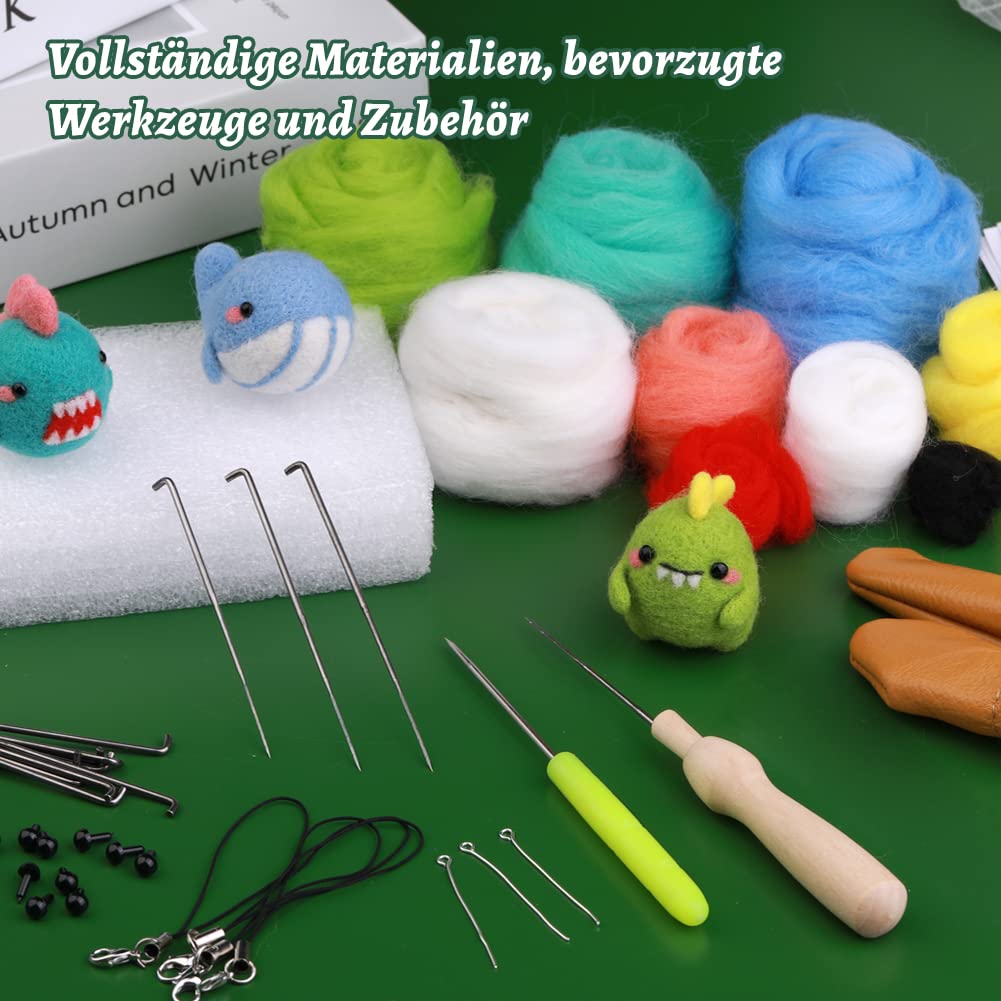 Kuabiz Set di feltrini fai da te, Kit di Lana di Feltro con 120 g di lana di feltro, per lavori artigianali, bambini e famiglie