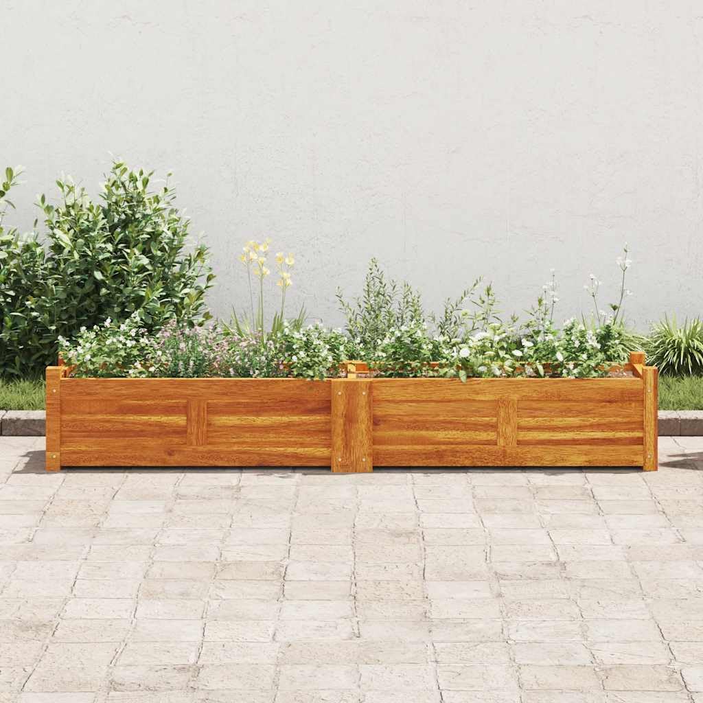Jardinera de madera de acacia para jardín, 150 x 30 x 25 cm, color marrón, jardinera para hierbas, balcón, terraza, exterior, resistente a las heladas, con almacenamiento de agua y protección