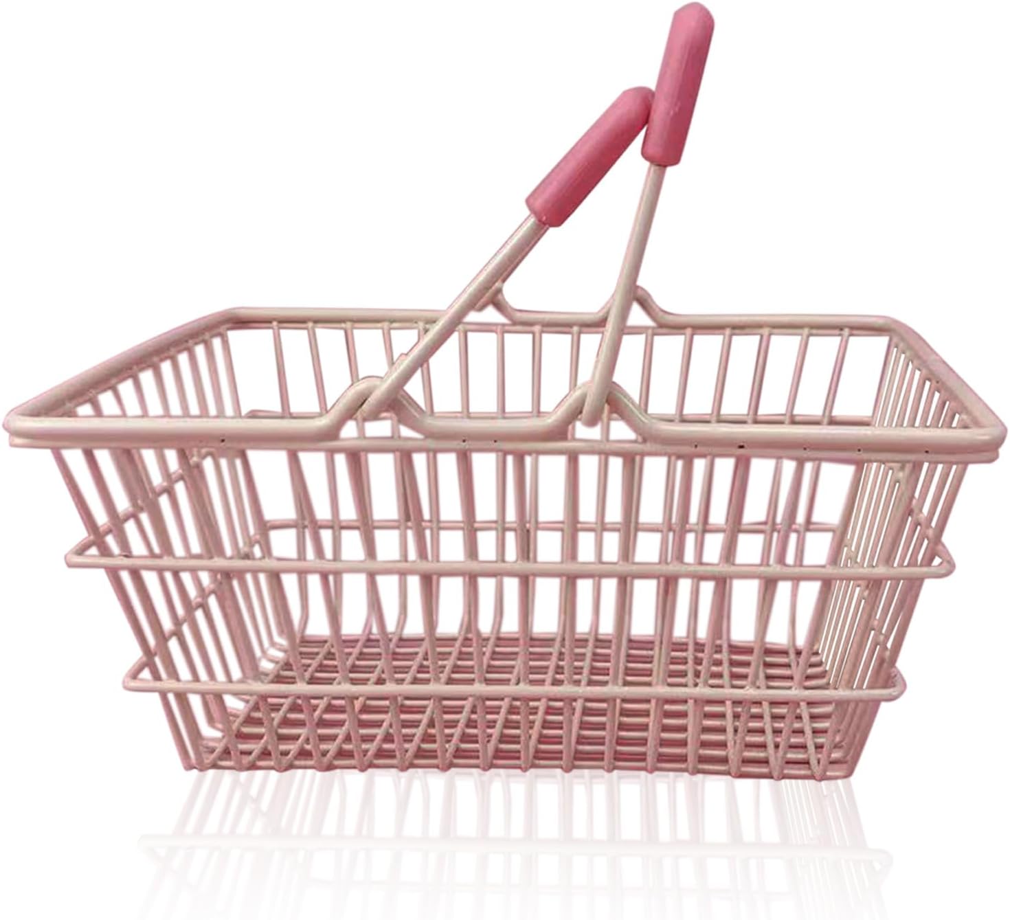 Metal Basket for Storage, Iron Storage Baskets Portable Storage Basket Shopping Basket with Handles for Kitchen, Bathroom Shelves Table(Pink)