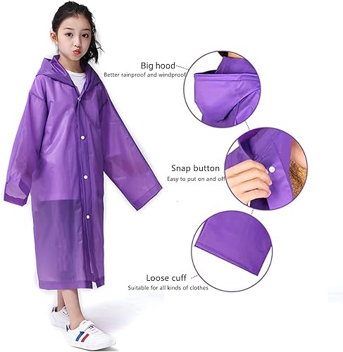 Miniatura 5 de Poncho de lluvia para niños, paquete de 2 a 5 abrigos de lluvia reutilizables de EVA para niños de 6 a 14 años, chaquetas de lluvia con capucha