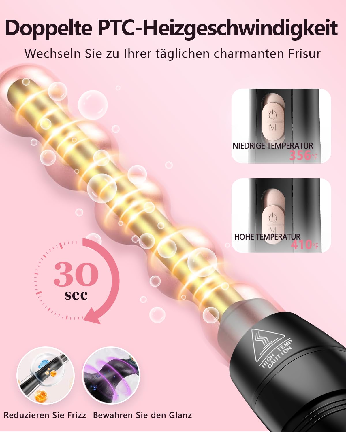 6 in 1 Lockenstab & Schnellaufheizendes Lockenstab-Set mit 6 austauschbaren Keramik-Barrels, schnelle Aufheizung, Dual Voltage Reise Haarwerkzeuge – Lockenstab-Set für Locken & Föhnlook