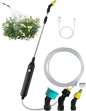 Electric Plant Sprayer, Watering Spray Wand Rechargeable Portable Garden Sprayer with 3 Nozzles, USB Rechargeable, Portable Spray Wand for Gardening,3.7V Sprayer with 2M Pipe