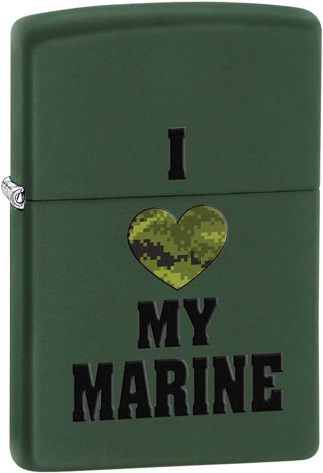 Zippo Green Matte I Love My Marine Lighter