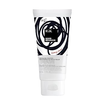 IGK GOOD BEHAVIOR Spirulina Protein Smoothing Blowout Balm | Anti-Frizz Heat Protectant + Smoothing Styling Cream | Helps Control Frizz and Smooth Hair for Sleek Blowouts
