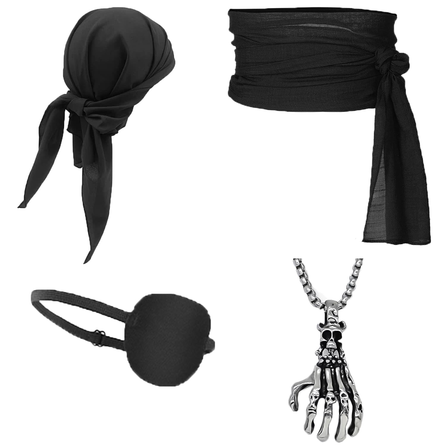 ITODA 4Pcs Medieval Pirate Costume Accessories Retro Pirate Outfit Headscarf Sash Belt Eye Patch Necklace Fancy Dress for Halloween Carnival Pirates Role Play Dress Up Party