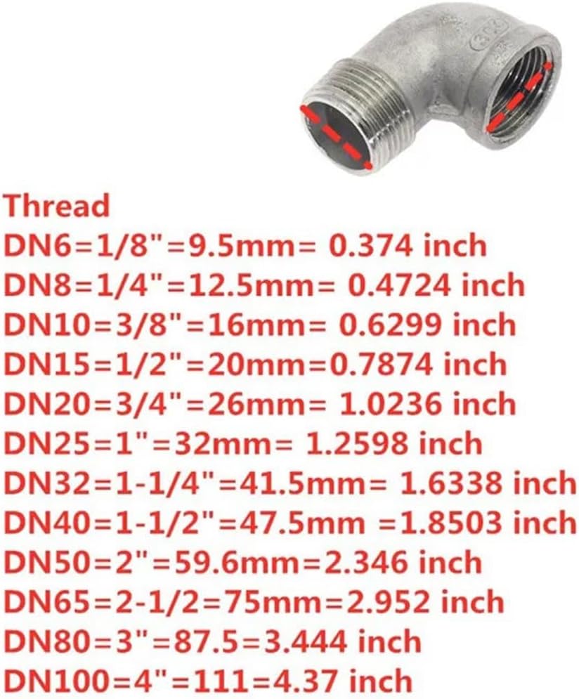 Stainless Steel Cast Pipe Fittings,1pcs 1/8" 1/4" 3/8" 1/2" 3/4" BSPT Stainless Steel SS304 Female X Male Threaded 90 Degree Elbow Pipe Fittings for Water Gas Oil(4 Inch)