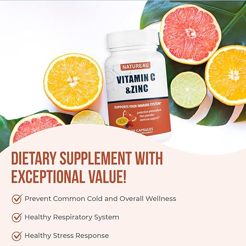 Miniatura 7 de Vitamina C 1000 mg con zinc, rosa HIPS y bioflavonoides cítricos, suplemento de apoyo inmunológico Protección antioxidantes, 120 cápsulas