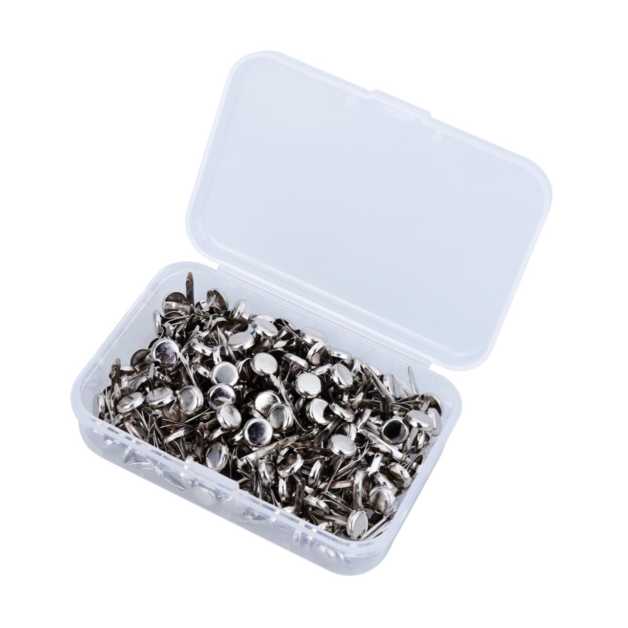 IWOWHERO 200Pcs Metal Brads Fasteners Silver Round Paper Fasteners with Portable Storage Box for Crafts DIY Projects Scrapbooking and Photo Display