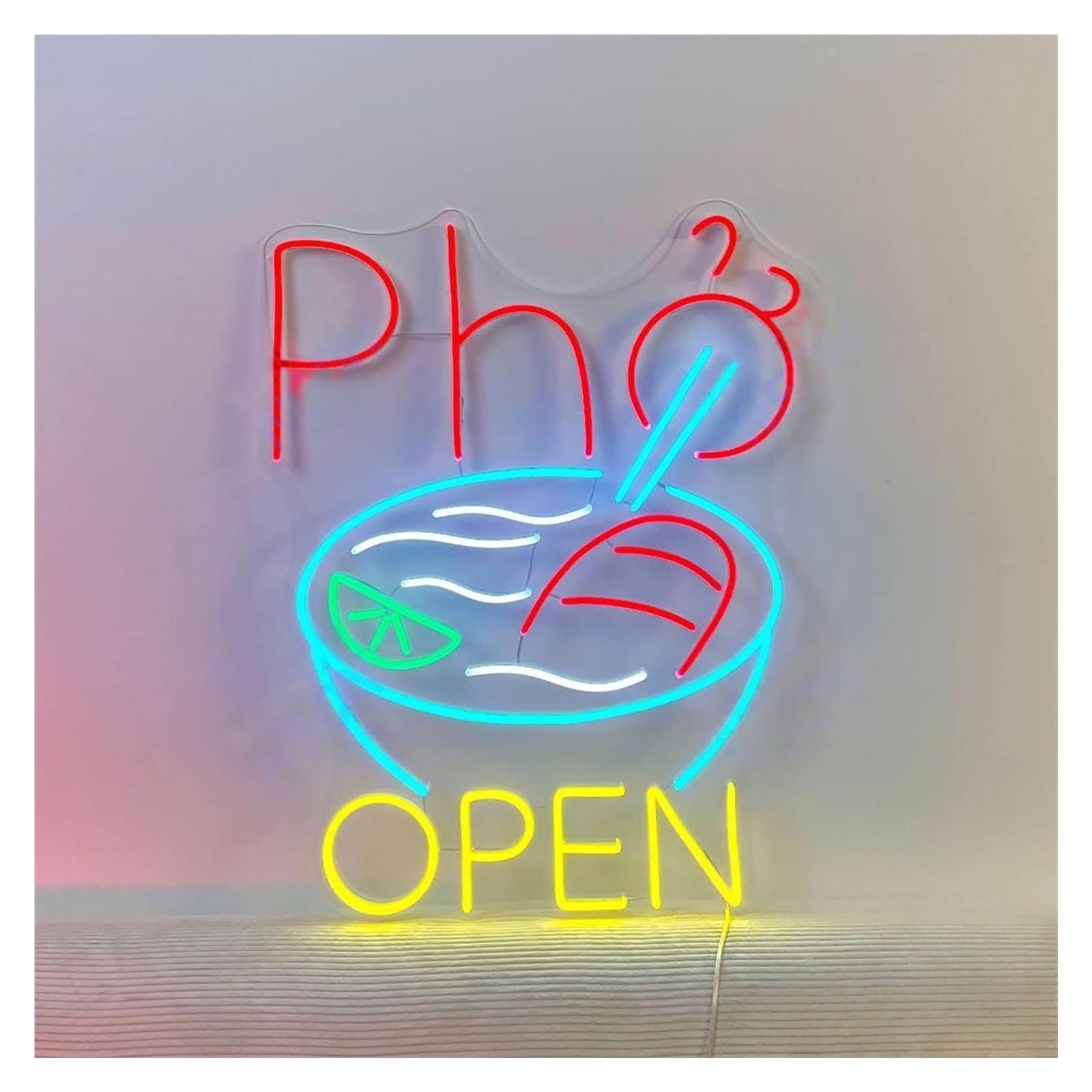 RONGCH Hanging Art Neon Signs Pho Open Neon Sign Vietnamese Cuisine Asian Restaurant Wall Decor Food Opening Shop 55cm