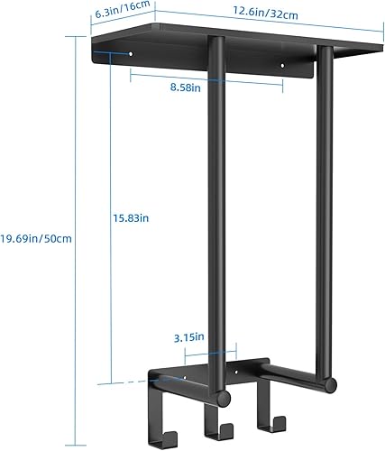 Miniatura 6 de BETHOM - Toallero montado en la pared, con estante de metal y 3 ganchos para baño pequeño, almacenamiento de toallas en la pared puede contener