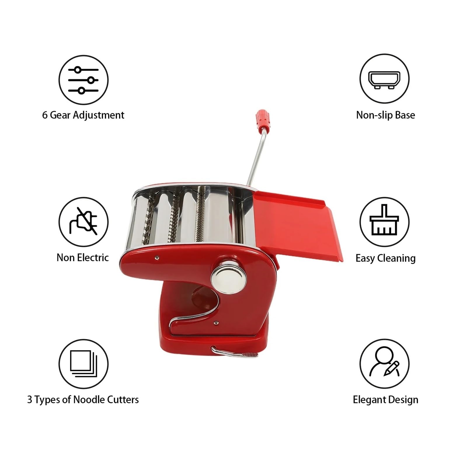 Macchina For La Pasta, Macchina Manuale For Pasta Con 3 Lame, 6 Spessori Regolabili, Acciaio Inossidabile Rosso, Impugnatura Ergonomica