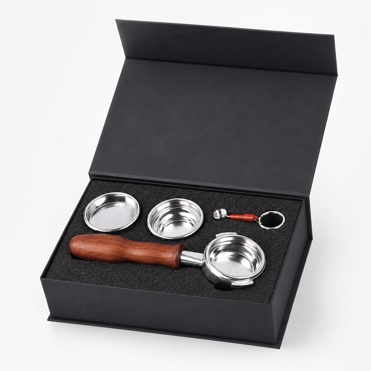 58 mm Siebträger ohne Boden Edelstahl Espresso Kaffeefilterhalter mit ABS-Griff für Barista Kaffeezubereitung