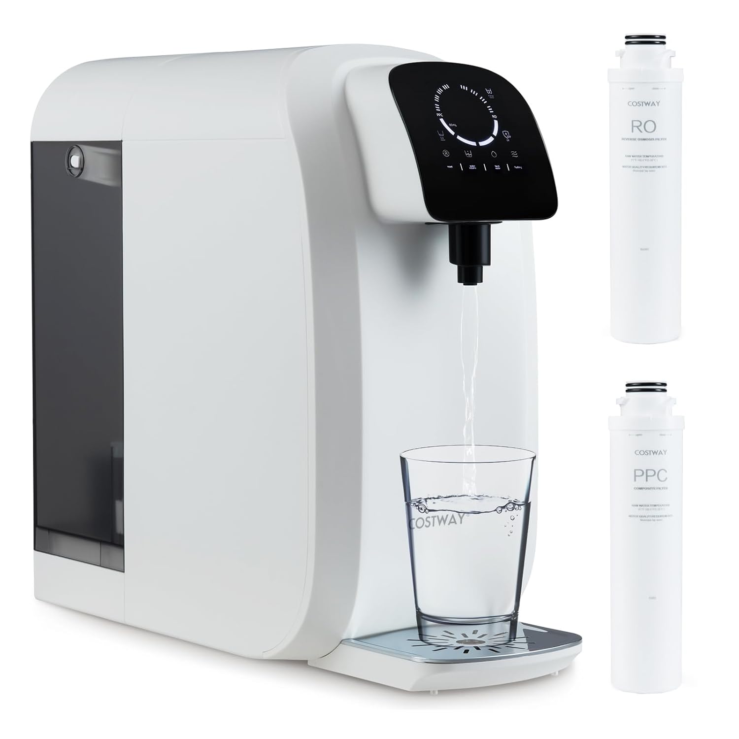 (Similar)COSTWAY Countertop Reverse Osmosis Water Filter, 5-Stage RO + PPC Water Filtration System with UV Light Treatment, 4:1 Pure to Drain Portable Purifier for Home Kitchen, No Installation Required