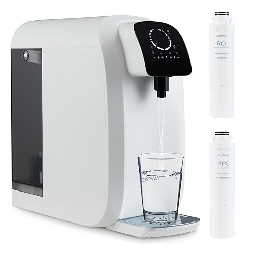 COSTWAY Filtro de agua de ósmosis inversa para encimera, sistema de filtración de agua RO de 5 etapas + PPC con tratamiento de luz UV, purificador