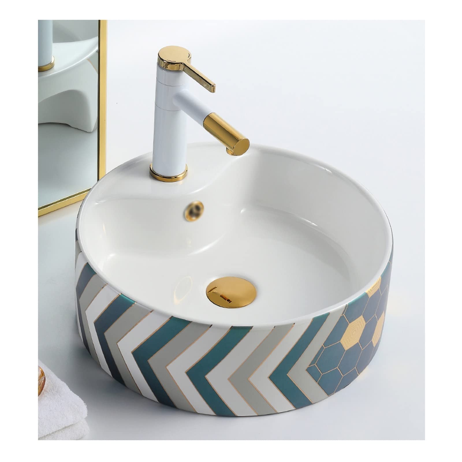 Sjdopulse Washbasin Basin 15.7" Bathroom Vanity Round Ceramic Bathroom Sink Bathroom Sink With Retractable Waste And Bathroom Sink Faucet Small Ceramic Sink