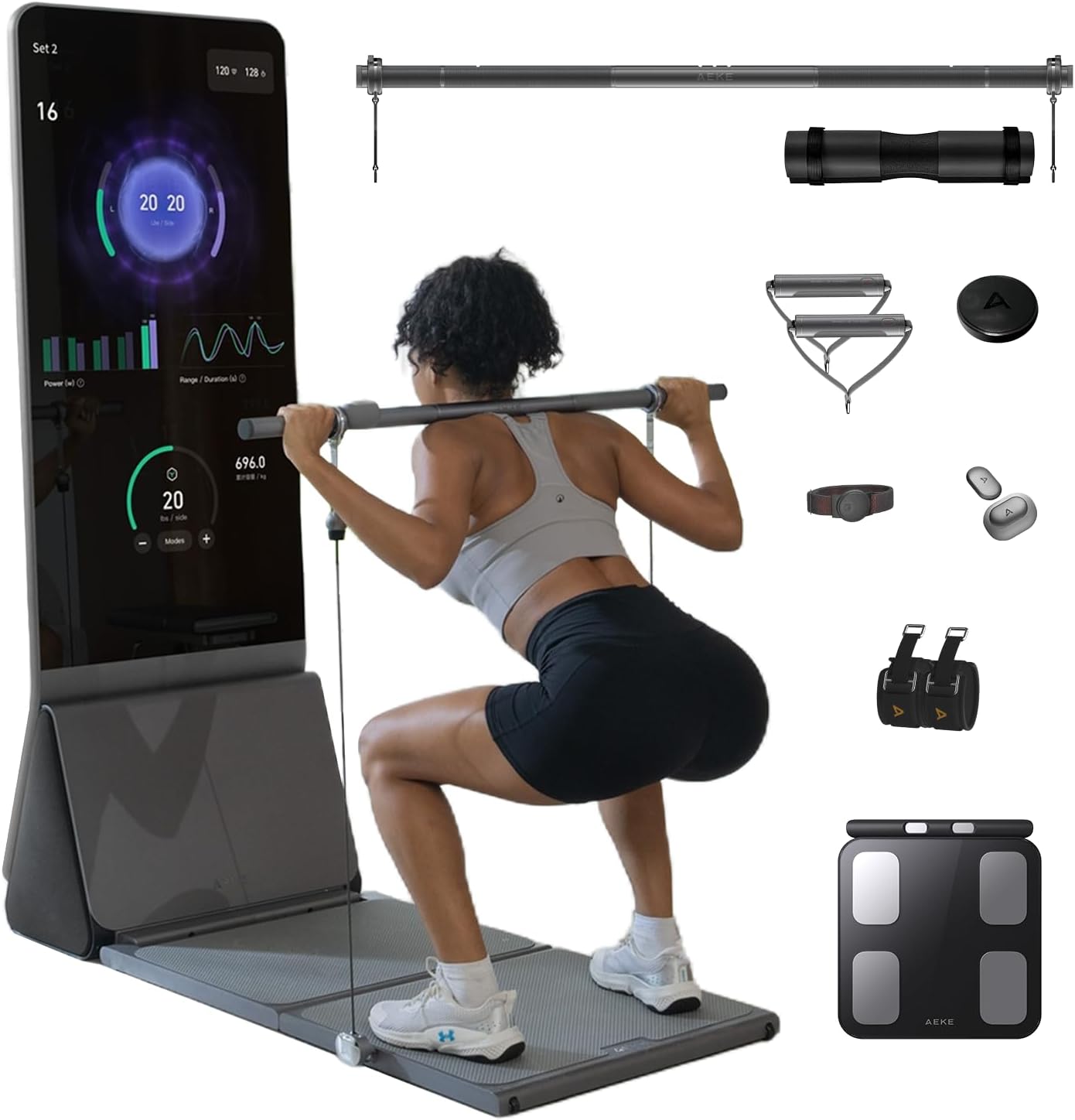 AEKE Fitness Mirror K1- Smart Home Gym System+Barbell Squat Pad, - B0FR46LZ86