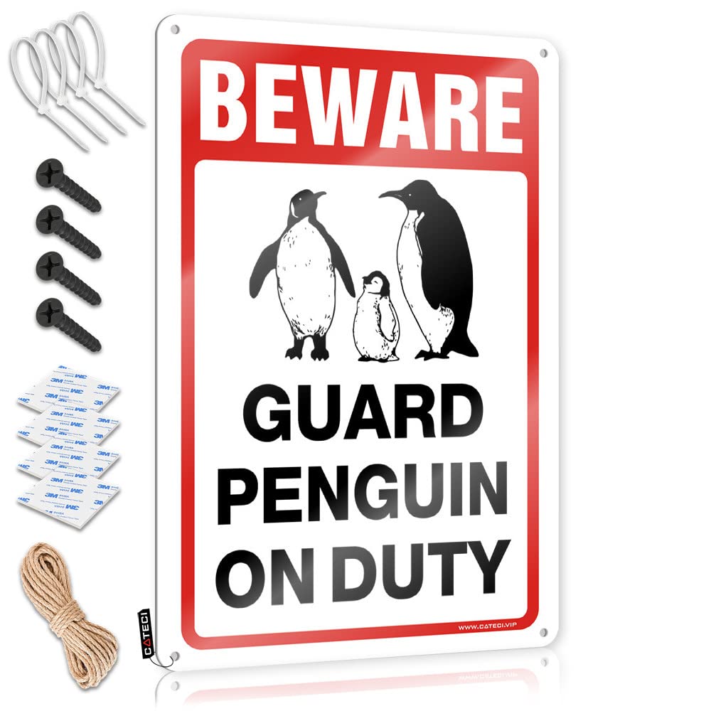 IBWNBBUSN Decor For Man Cave Beware! Guard Penguin On Duty Tin Sign Stuff For Your Room Tinsign Decor