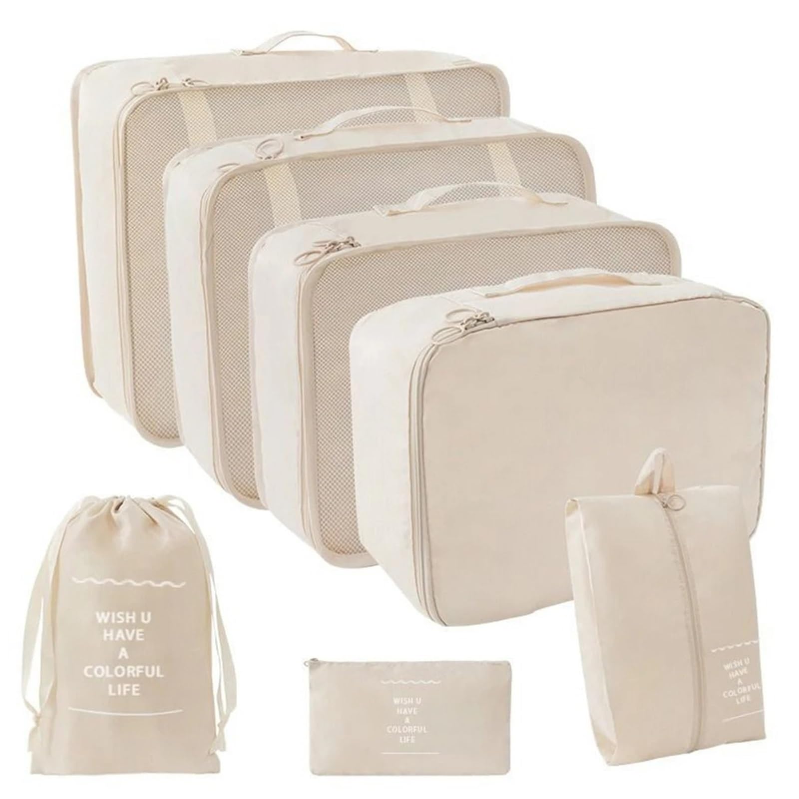 Travel pouch 7Pcs Travel Organizer Set Folding Storage Bags Wardrobe Cube Suitcase Packing Luggage for Clothes & Shoes(Beige)