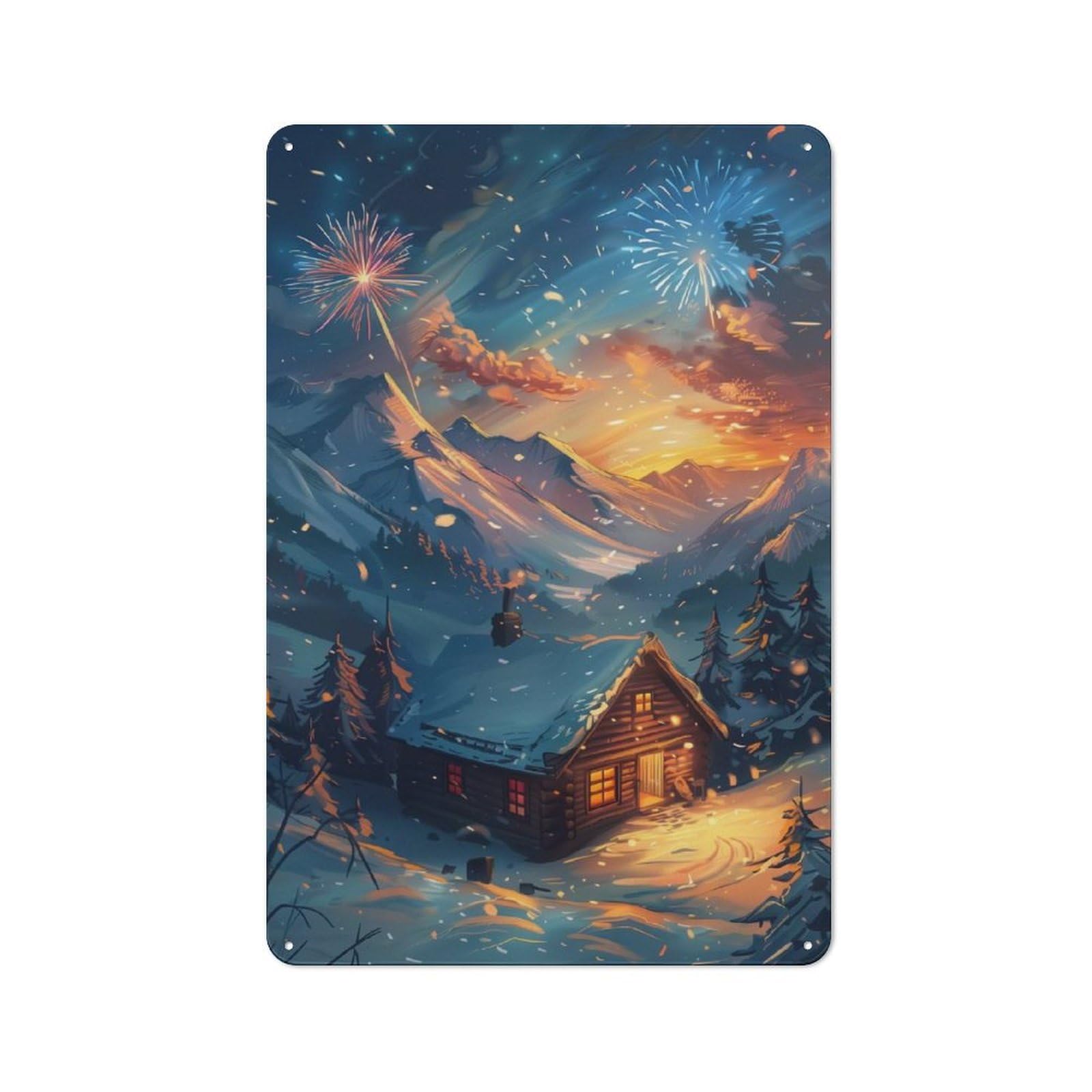 Junmoney Cozy Cabin In Snowy Mountains Retro Metal Wall Sign 30X20cm With For Living Room Wall, Housewarming Wall Decor For People Furnishing Living Room