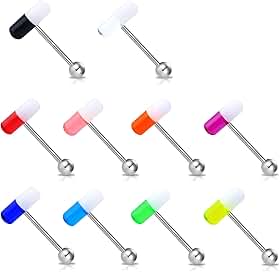 Conjunto de 10 anéis de língua Melighting de aço cirúrgico de 14 g com cores mistas em formato de UV com piercing de língua esférica para mulheres e homens