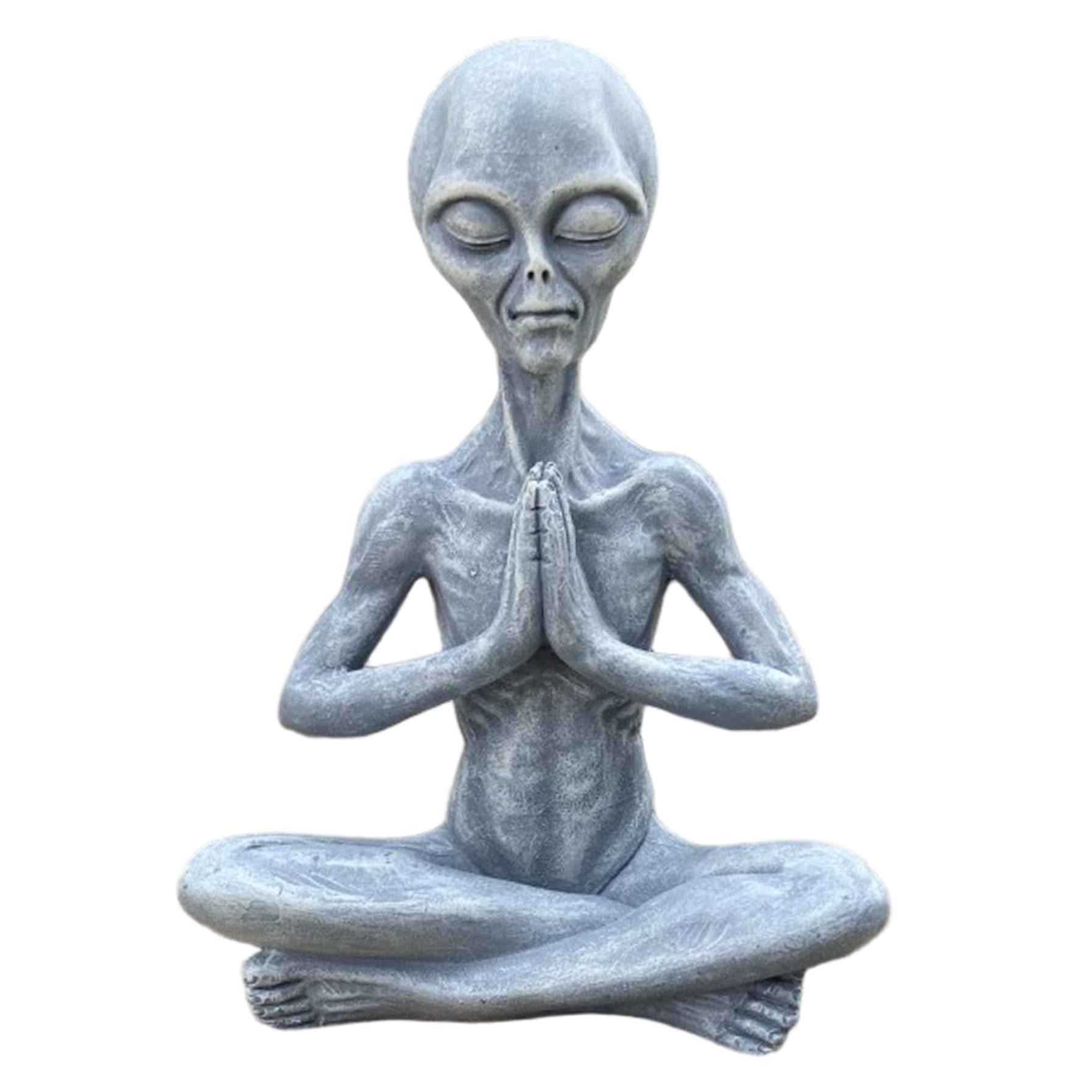 BeVistoso Alien Statue 6.5 Inch Resin Yoga Meditation Alien Figurine for Home Decor Unique Shelf Bookshelf Decoration, Grey