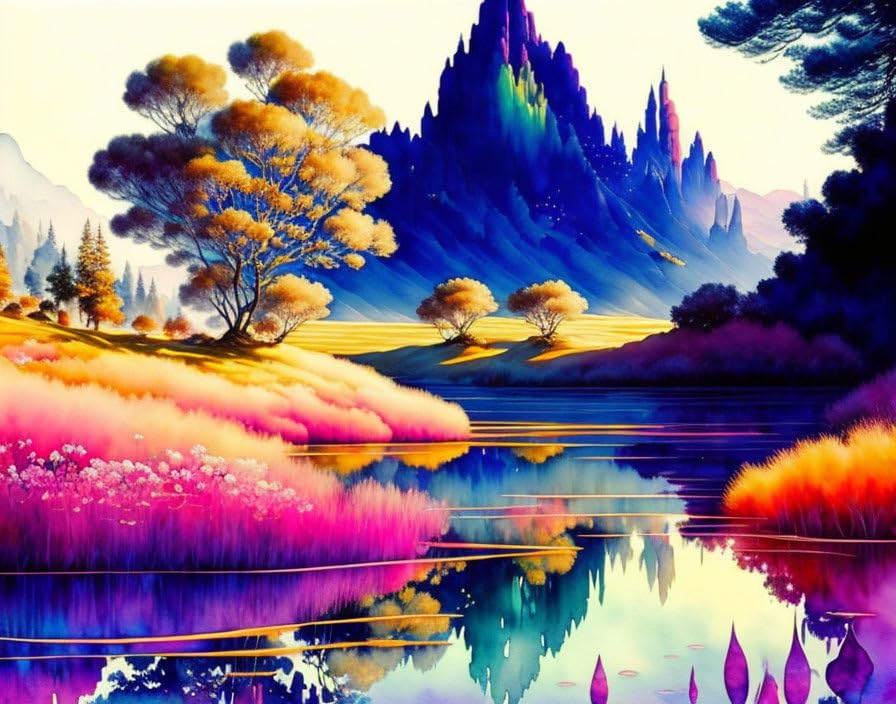Affiche sur toile paysage aquarelle 58x90 cm poster encre decoration murale salon