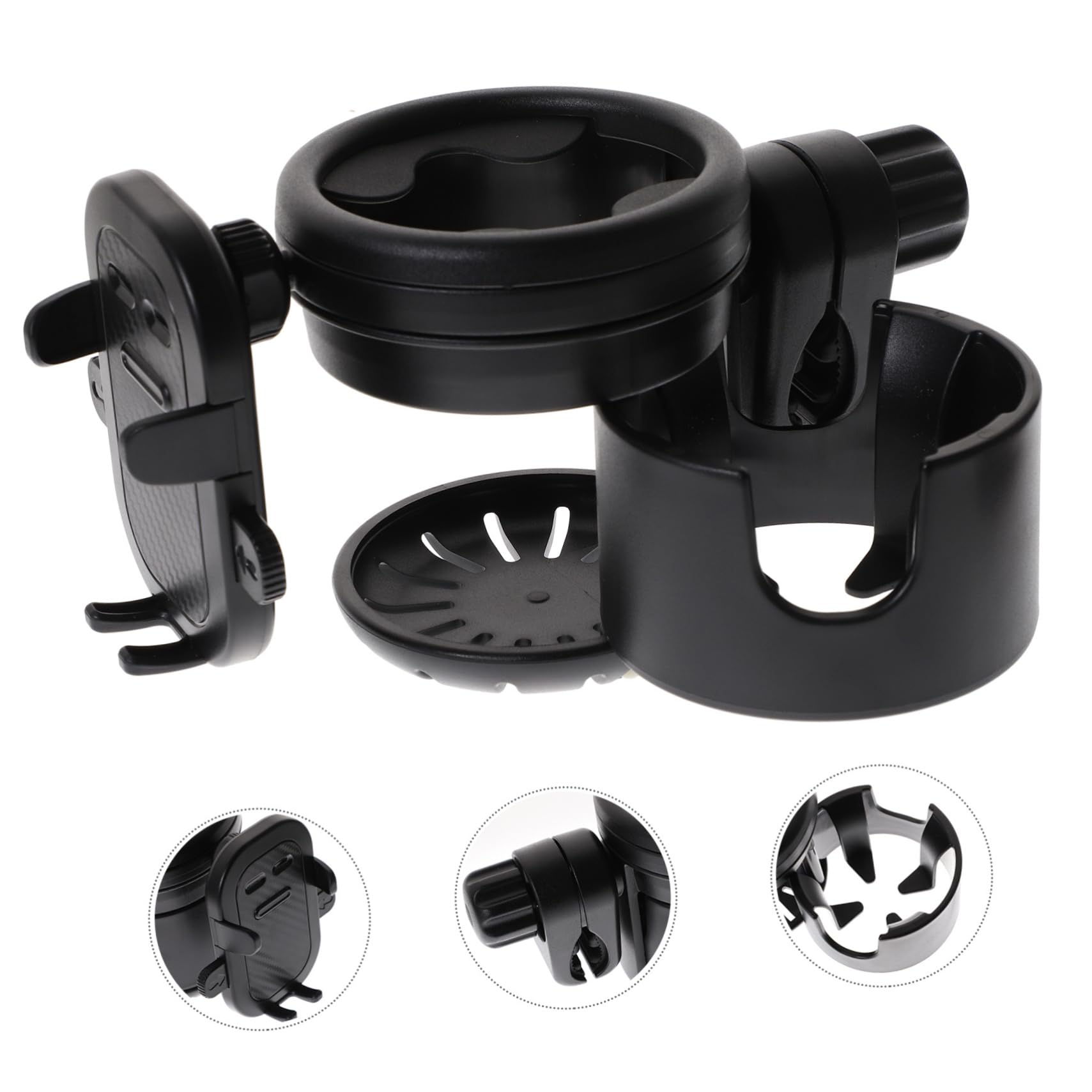 Portabicchieri per Passeggino Nero in Plastica e Metallo | Sedia a Rotelle e Scooter, per Bottiglia o Tazza da Caffè, Fissaggio Stabile Anti-sversamento