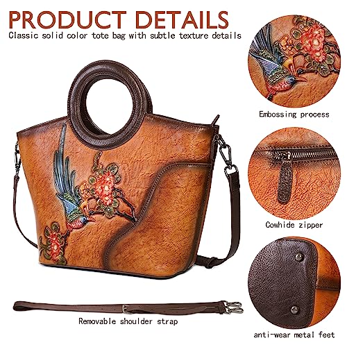 Image of Genuine Leather Satchel for Women Top Handle Bags Handmade Purse Vintage Embossed Leather Crossbody Handbags Hobo Bag