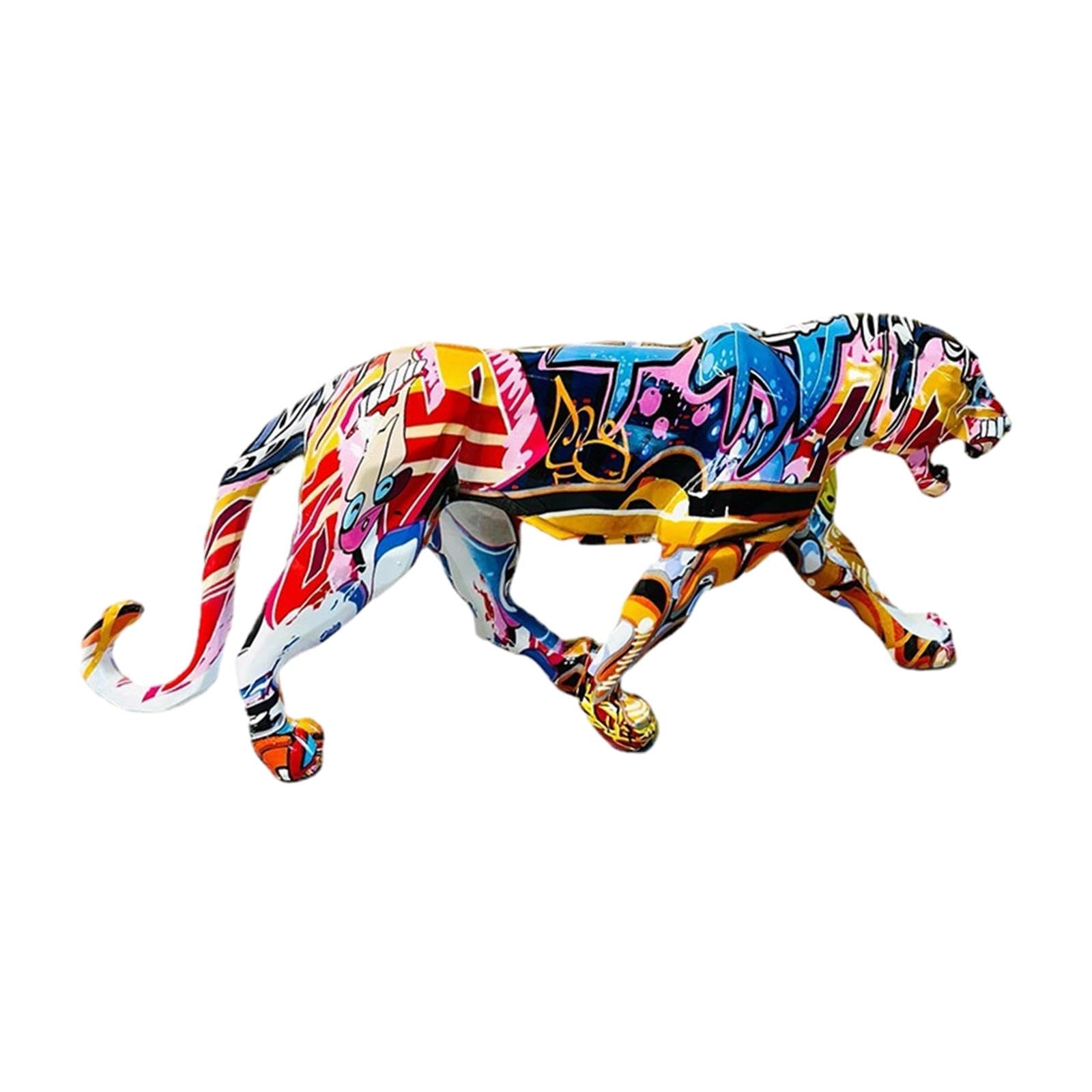 JISADER Leopard Animal Figurine, Graffiti Art Sculpture, Resin Statue for Home