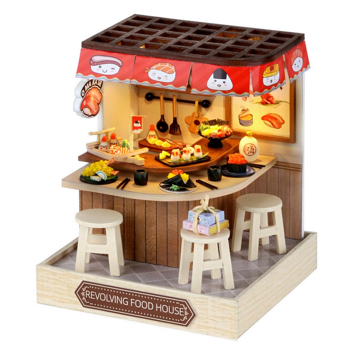 CUTEROOM DIY Miniature House Kit, Wooden Dollhouse Kit Mini House Making Kit with Furnitures and Dust Cover (Food House) — image 1