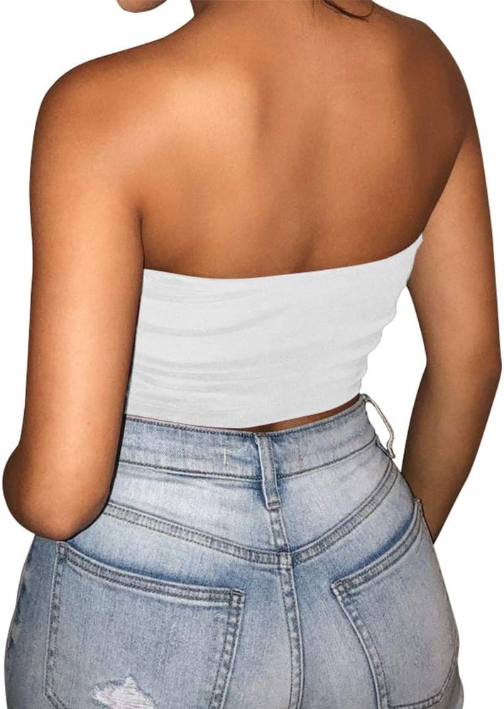 LAGSHIAN Women's Sexy Crop Top Sleeveless Stretchy Solid Strapless Tube Top - Image 7