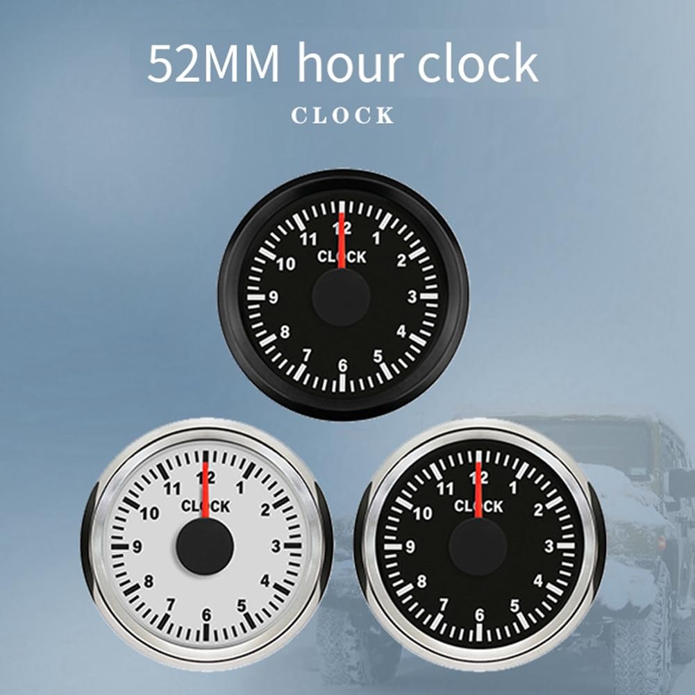 0-12 Heures Mètres 2 Pouces 52 mm Jauges D'Horloge avec Rétro-Éclairage Rouge Instrument Afficher les Compteurs D'Horloge pour Voiture Bateau Yacht RV 9-32 V Facile à Utiliser C