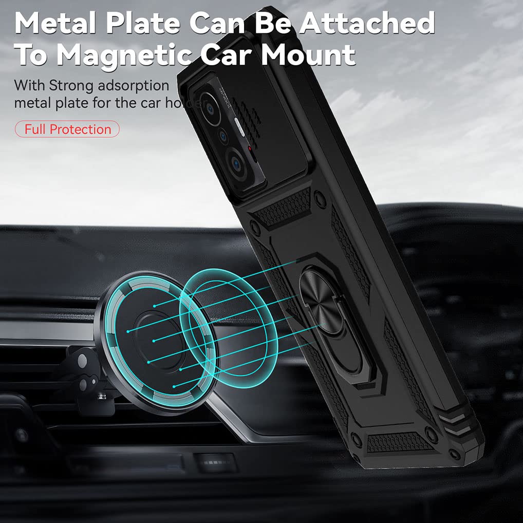 SEEKO Funda para Xiaomi 11T Pro 5G / Xiaomi 11T 5G, Estuche con 360 Grados Anillo Soporte y Cámara Deslizante Proteger [Grado Militar Anti-Caída] Silicona PC + TPU Antigolpes Carcasa - Oro