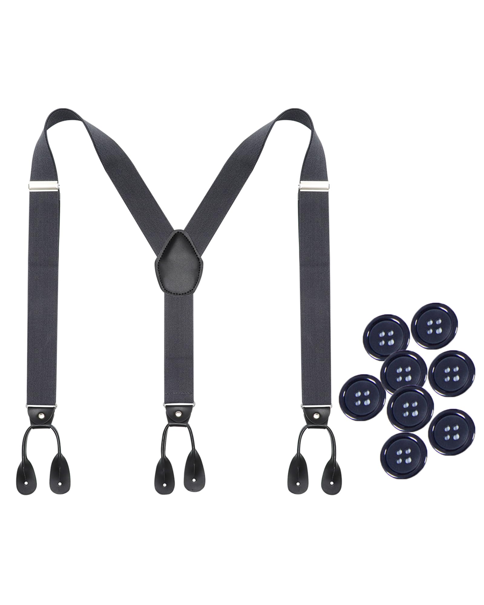 Kajeer Mens Button Braces for Trousers - 1.37 Inches Adjustable Faux Leather Suspenders for Men’s Heavy Duty with 8 Buttons