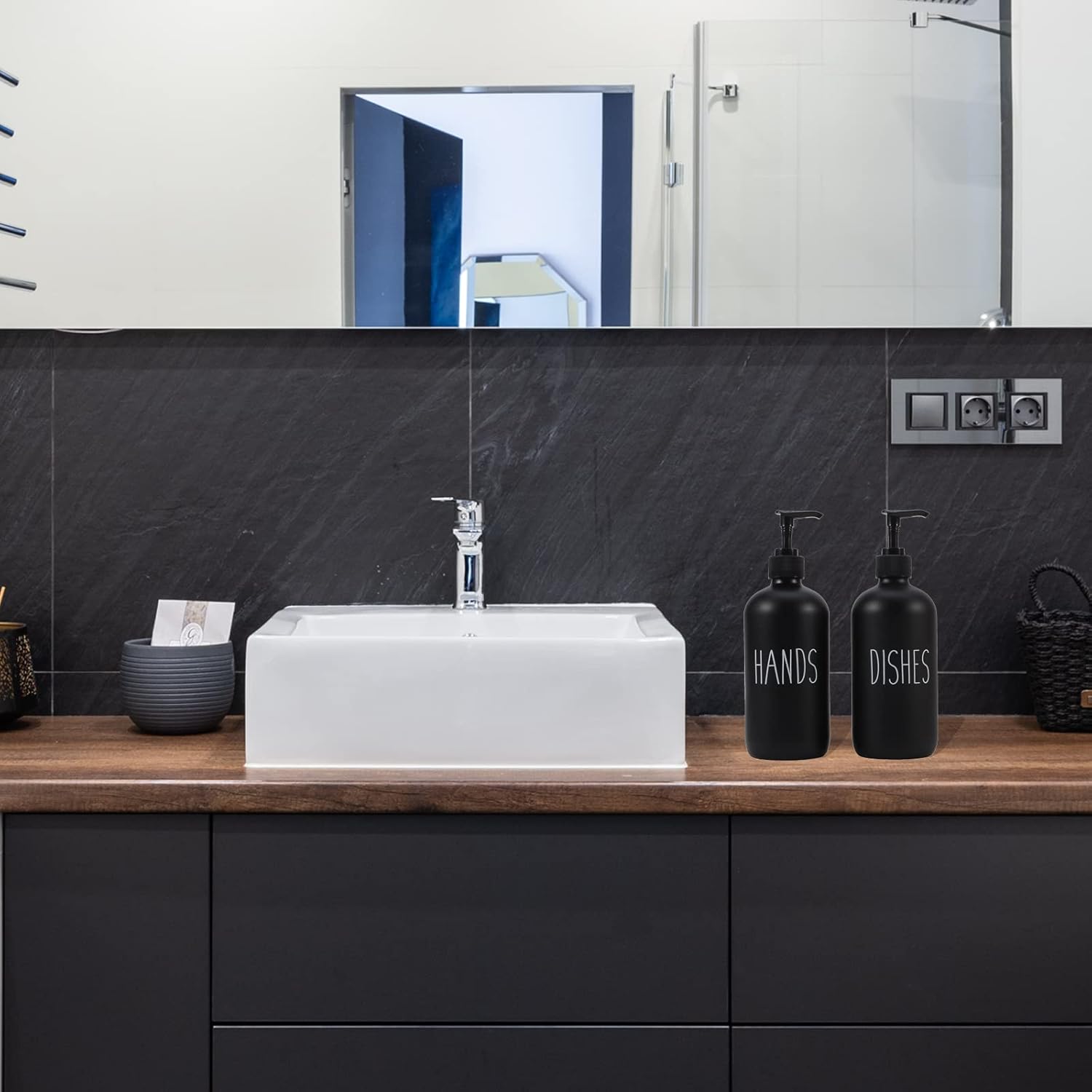 16 OZ Glass Soap Dispenser with Pump, Bathroom and Kitchen Set, Dish and Hand Soap, Bathroom Decor, Black Kitchen Accessories - Image 8