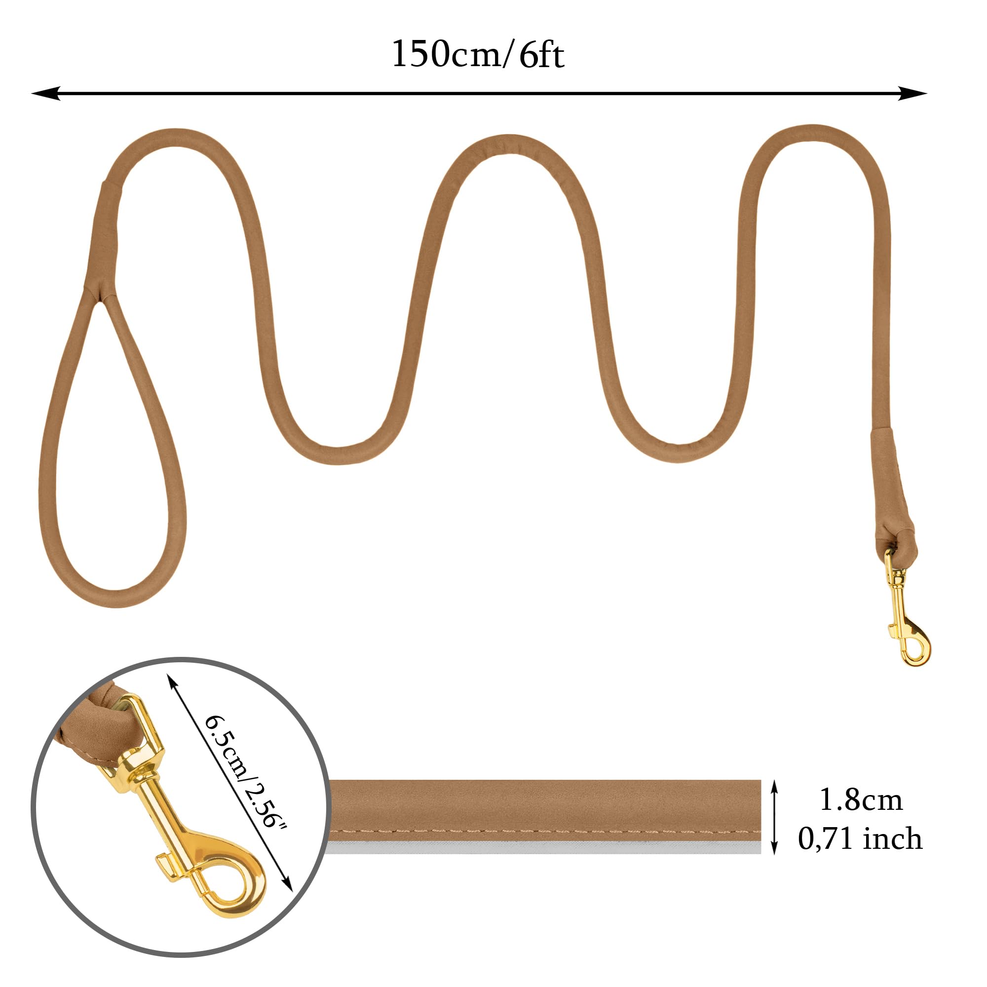 OOPSDOGGY Reflective Rolled Leather Dog Leash 6 ft Durable Dogs Lead for Small Medium Large Dogs (Brown, Large) - Image 3