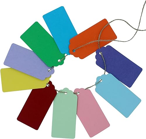 WARMBUY Etiquetas de regalo coloridas con cordel de yute, 200 unidades