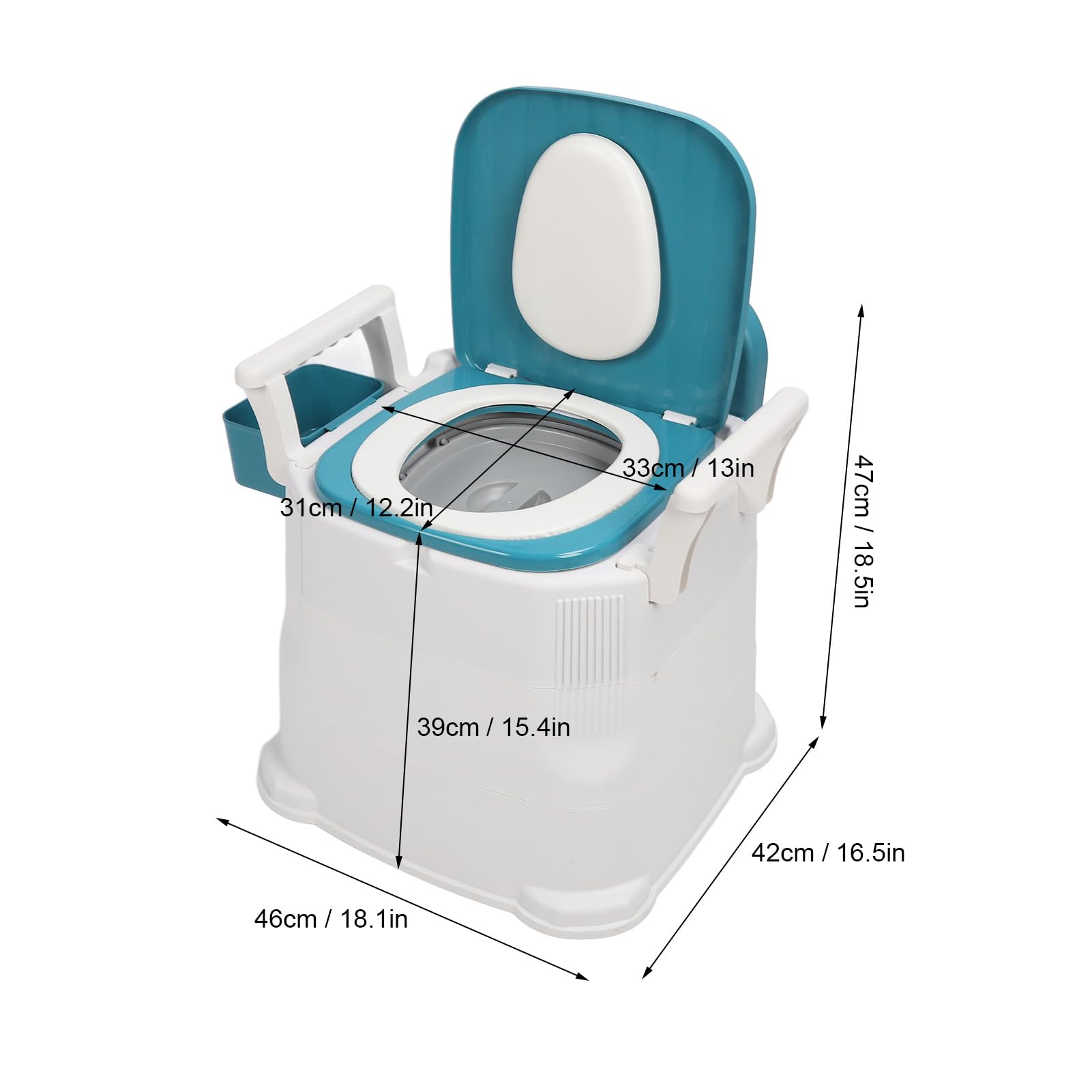 Toilette Comodino per Anziani con mobilità Limitata, WC Portatile Alla Turca con Cuscinetto Antiscivolo per Camera Letto, Braccioli Rimovibili, Sedile in Pelle PU, Doppio