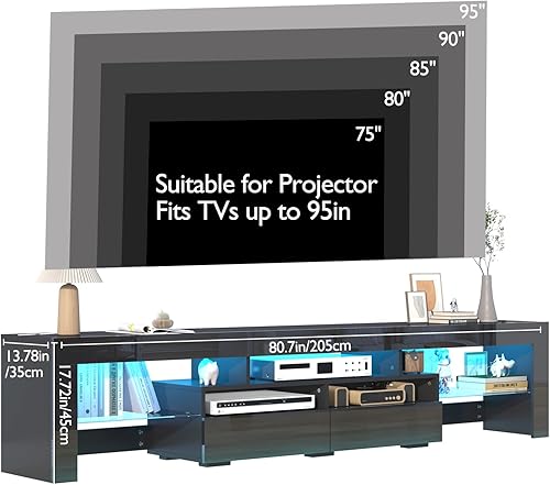 Miniatura 10 de Vinctik 6&Fox Soporte de TV LED de 70 pulgadas para TV de 758085 pulgadas, moderno soporte de TV negro para sala de estar, centro de entretenimiento