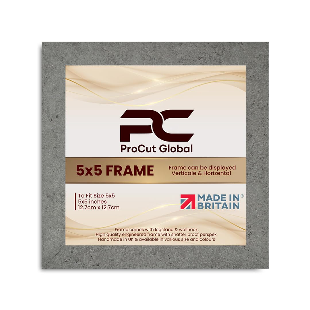 Procut Global 5X5 Grey Marble Picture Frames - Modern Wooden Photo Frame with Shatterproof Perspex for Wall or Tabletop - Perfect for Posters, Certificates, Prints - Sizes & Colors Available