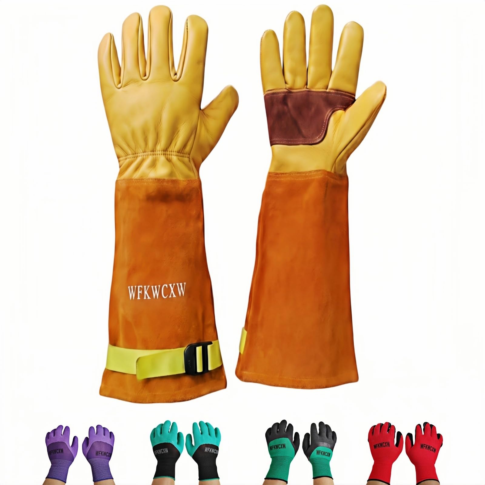 WFKWCXW Cow Leather Gardening Gloves, Adjustable & Thorn Proof