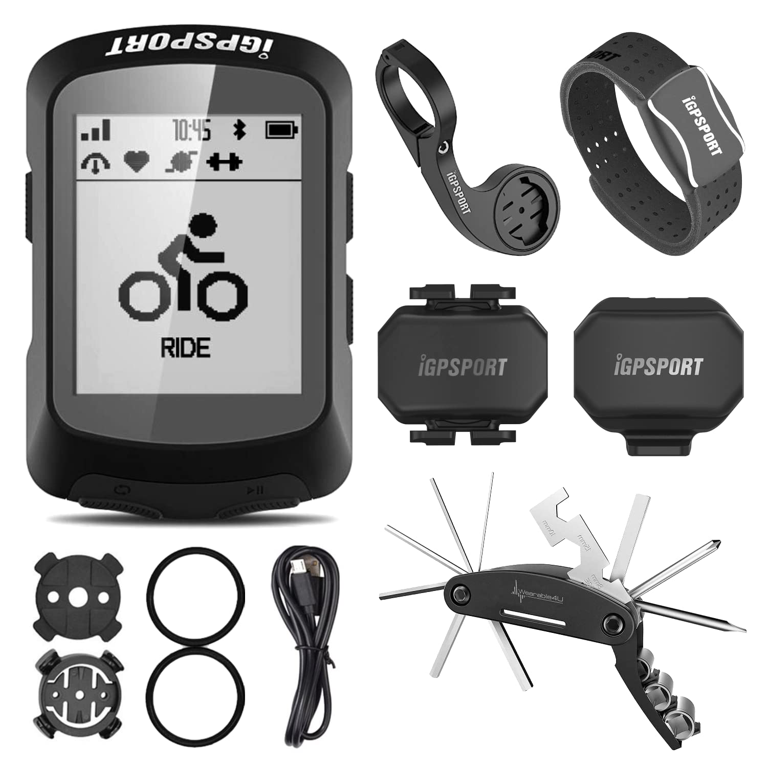iGPSPORT iGS520 GPS Cycling Computer with HR60 Heart Rate, M80 Mount, SPD70 Speed and CAD70 Cadence 